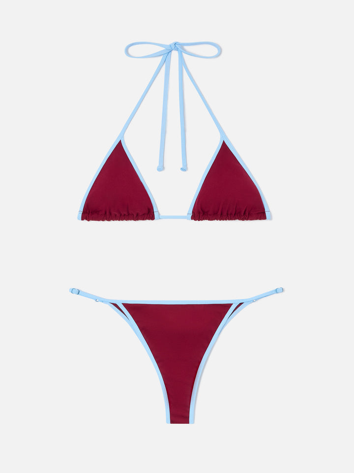 Lezzy String burgundy bikini with contrast trims