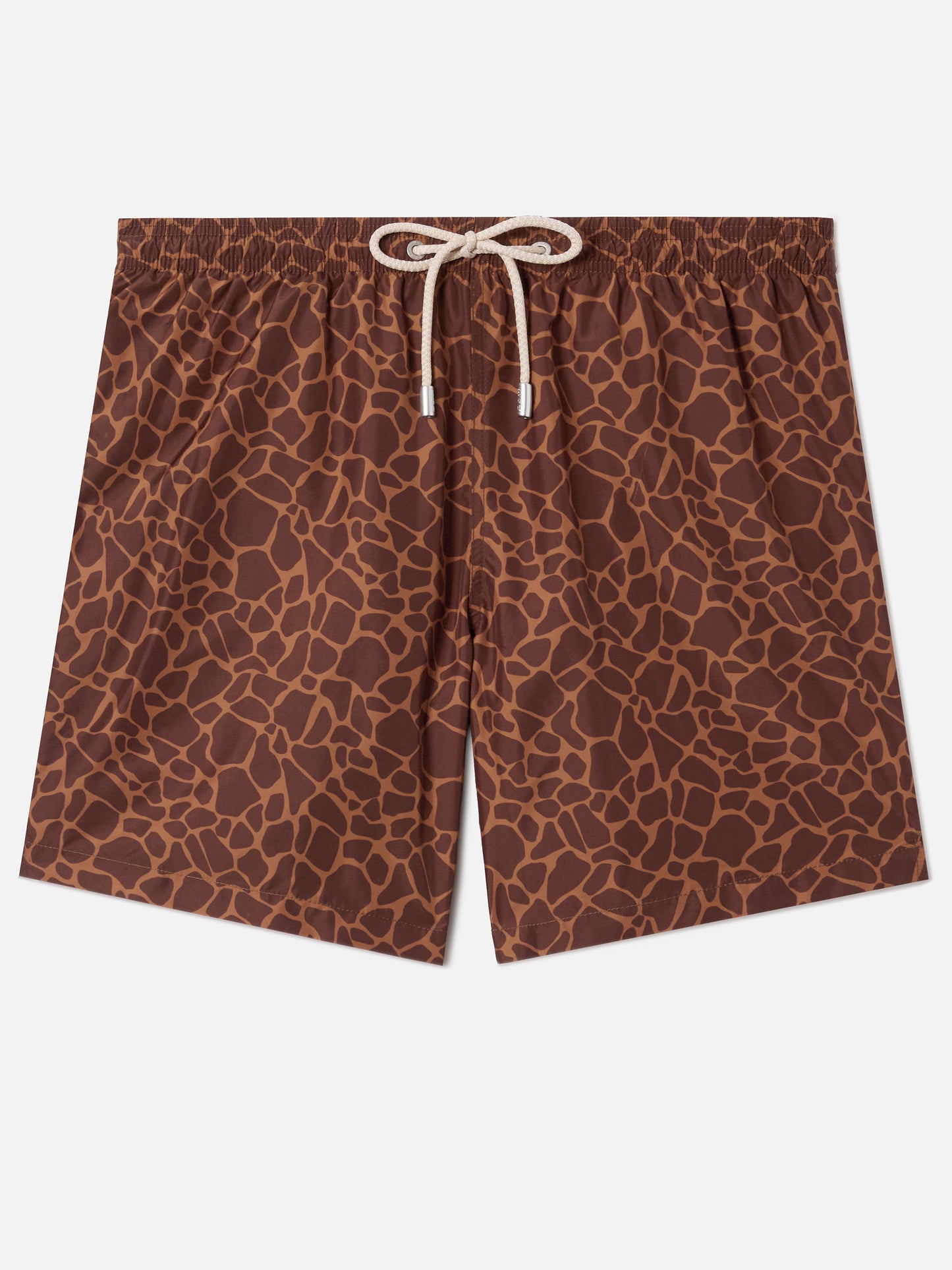 Brown Lighting swim shorts with all-over animal print