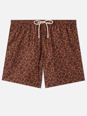 Brown Lighting swim shorts with all-over animal print