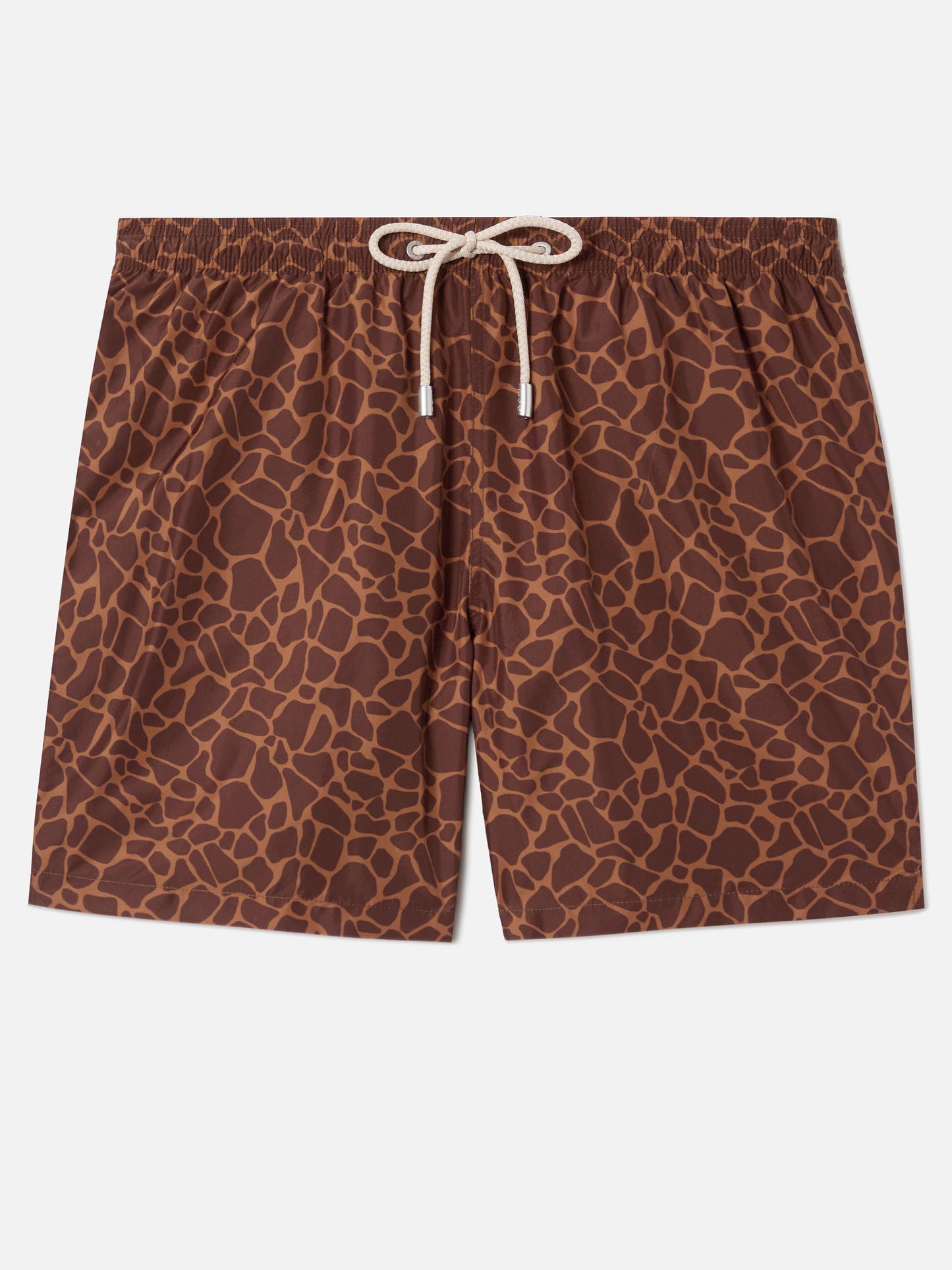 Brown Lighting swim shorts with all-over animal print