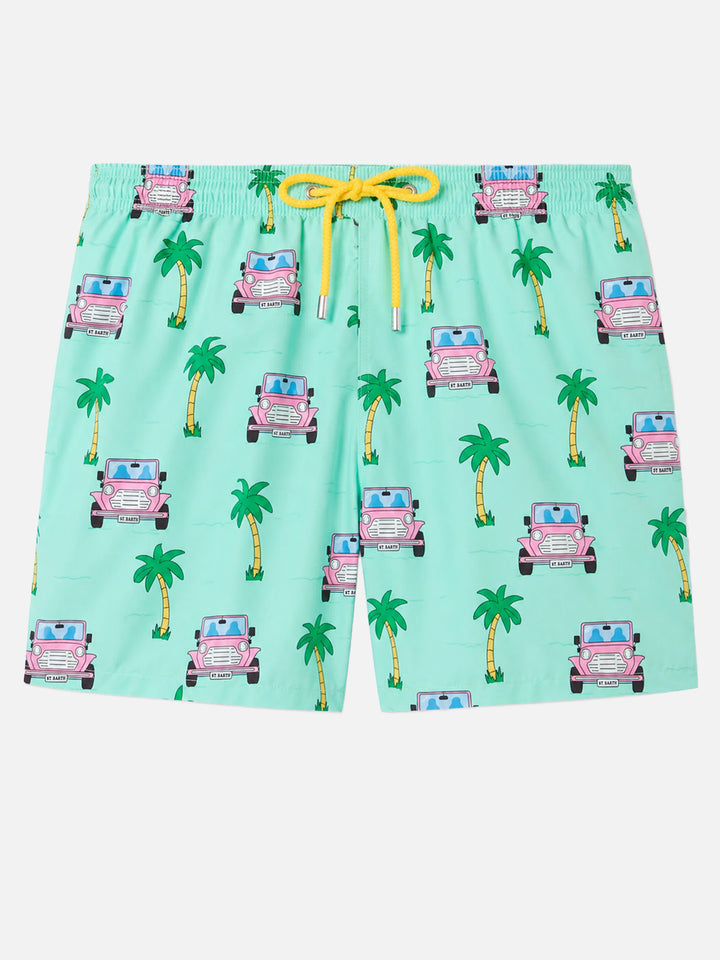 Lighting swim shorts with off-road car print