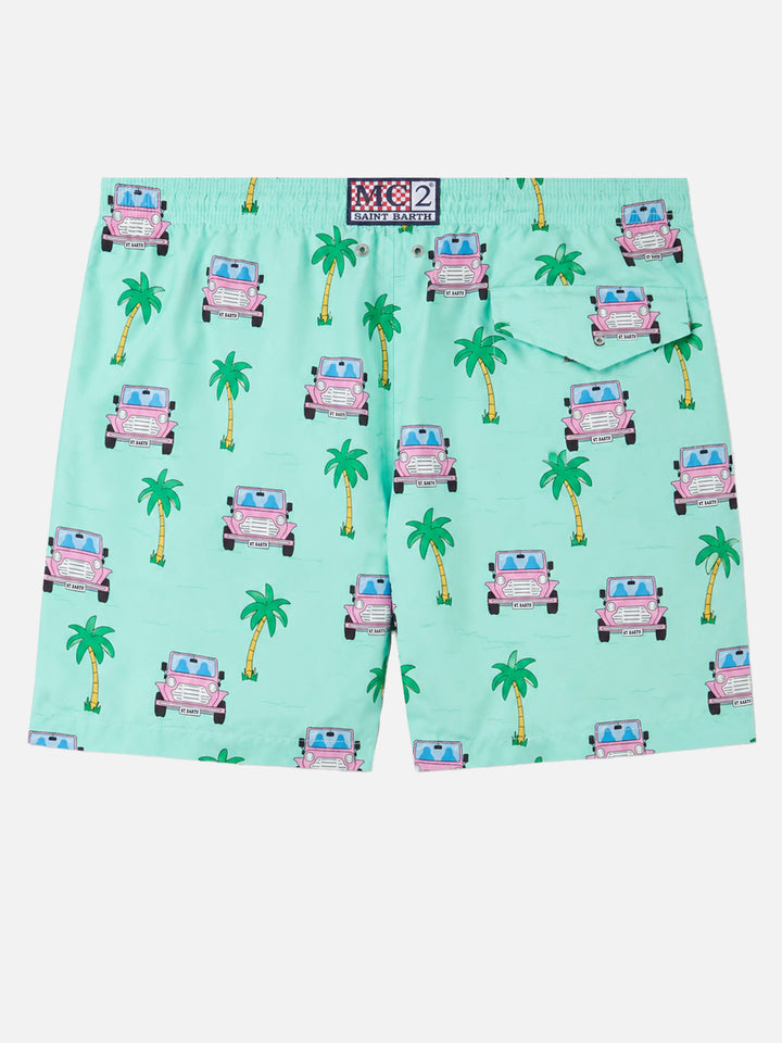 Lighting swim shorts with off-road car print