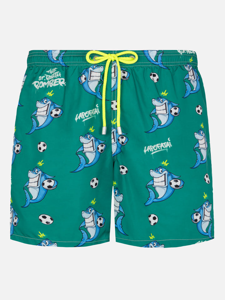 Lightweight fabric swim-shorts Lighting with shark print | CRYPTOPUPPETS SPECIAL EDITION - MC2 Saint Barth