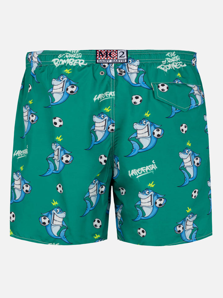 Lightweight fabric swim-shorts Lighting with shark print | CRYPTOPUPPETS SPECIAL EDITION - MC2 Saint Barth