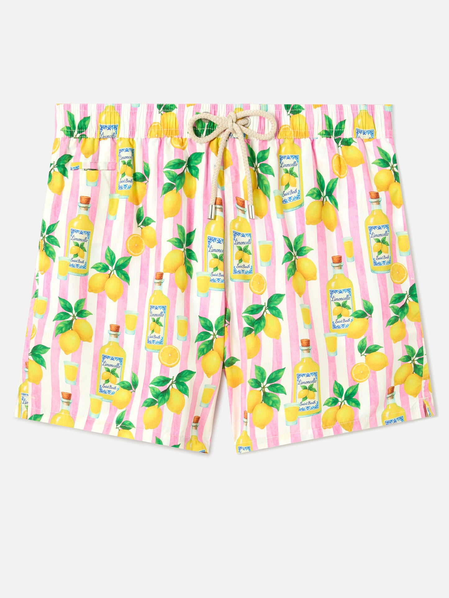 Pink striped Lighting swim shorts with all-over limoncello print