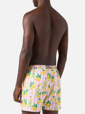 Pink striped Lighting swim shorts with all-over limoncello print