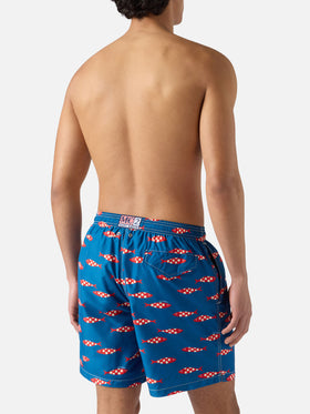 Blue Lighting swim shorts with all-over sardines print
