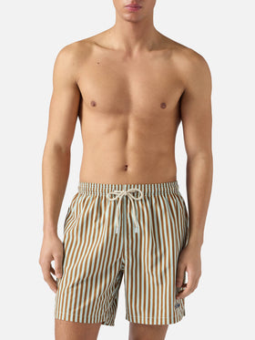 Brown striped Lighting swim shorts with St. Barth embroidery