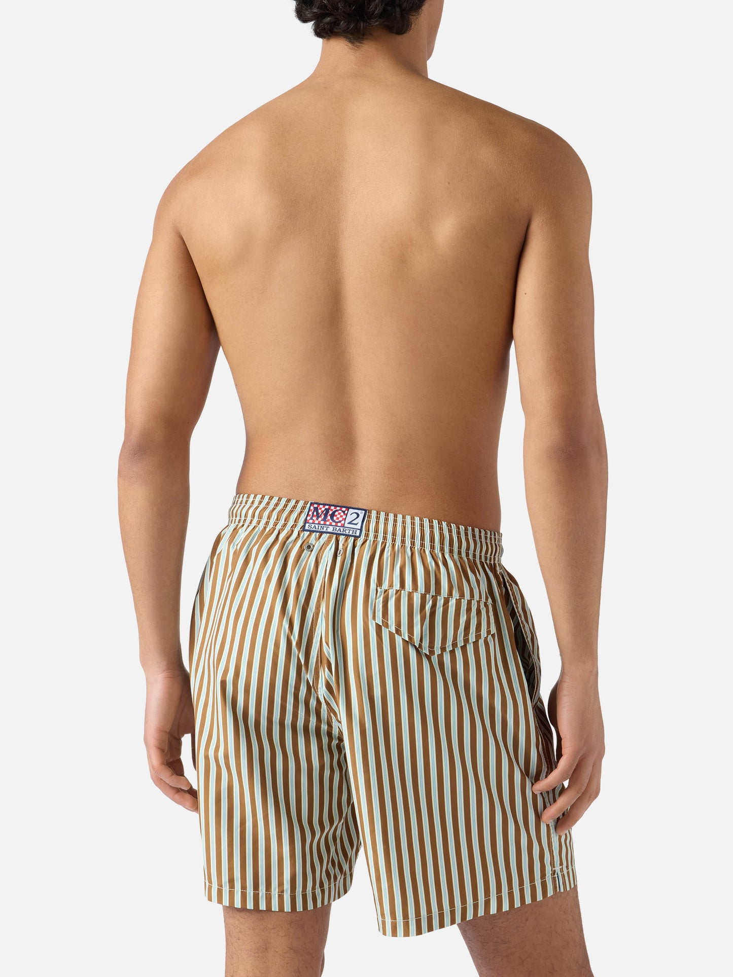 Brown striped Lighting swim shorts with St. Barth embroidery