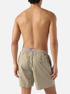Brown striped Lighting swim shorts with St. Barth embroidery