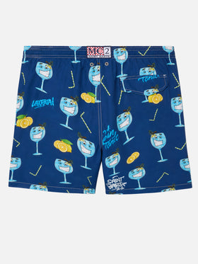 Badeshorts Lighting mit Cryptopuppets Gin Tonic-Print in Blau | Special Edition 