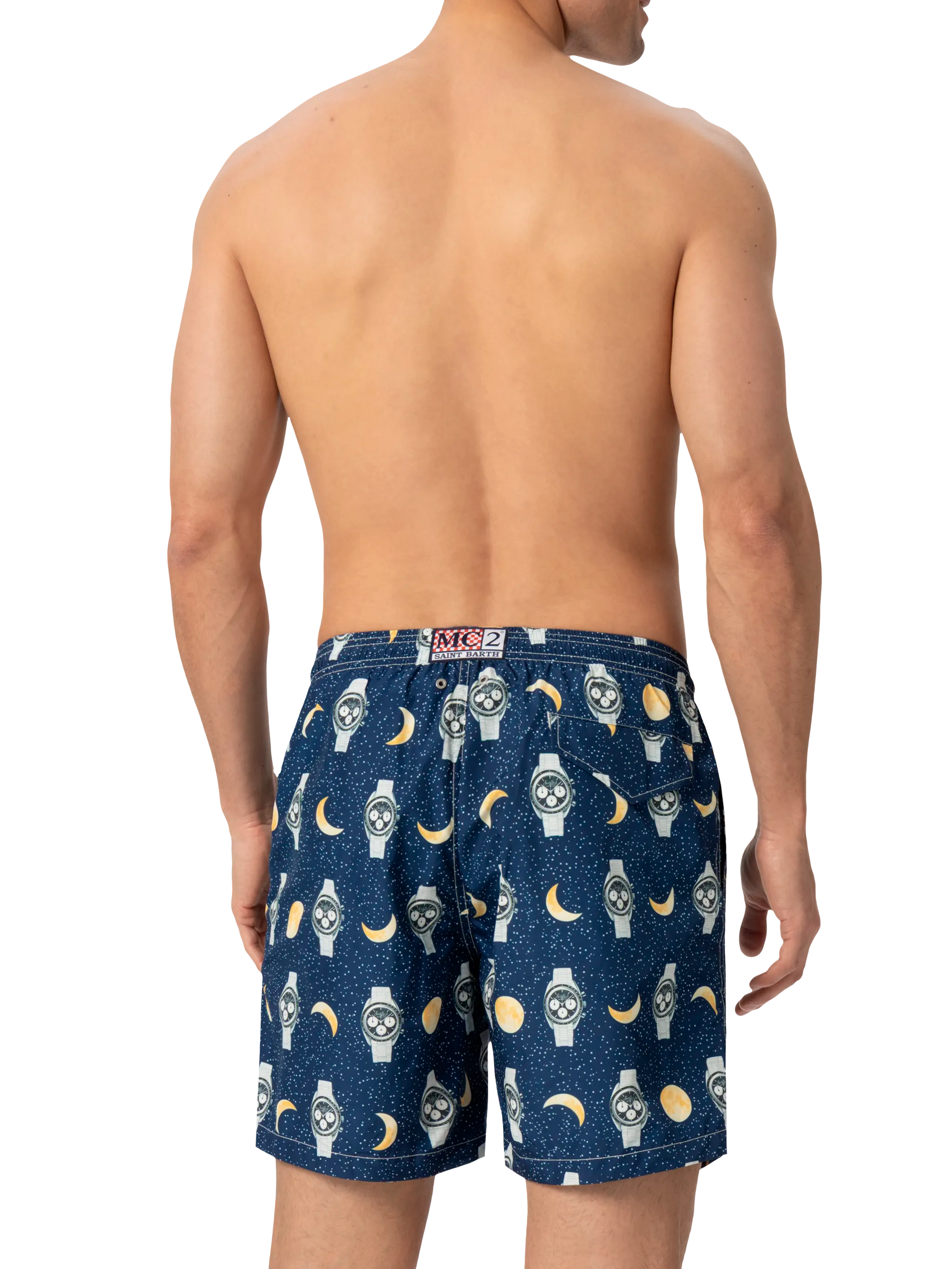 Lightweight fabric swim-shorts Lighting with watches and moon print - MC2 Saint Barth