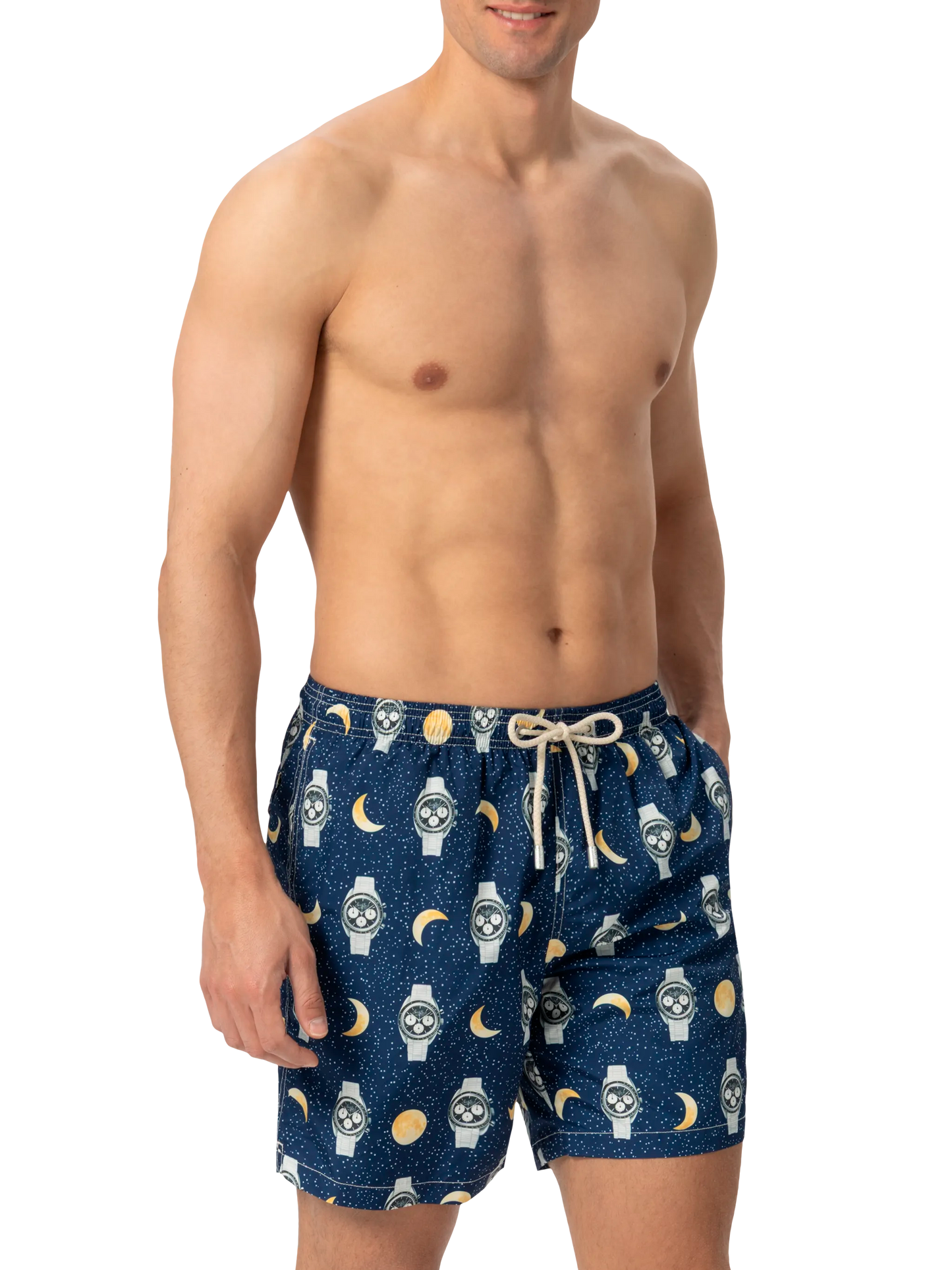 Lightweight fabric swim-shorts Lighting with watches and moon print - MC2 Saint Barth