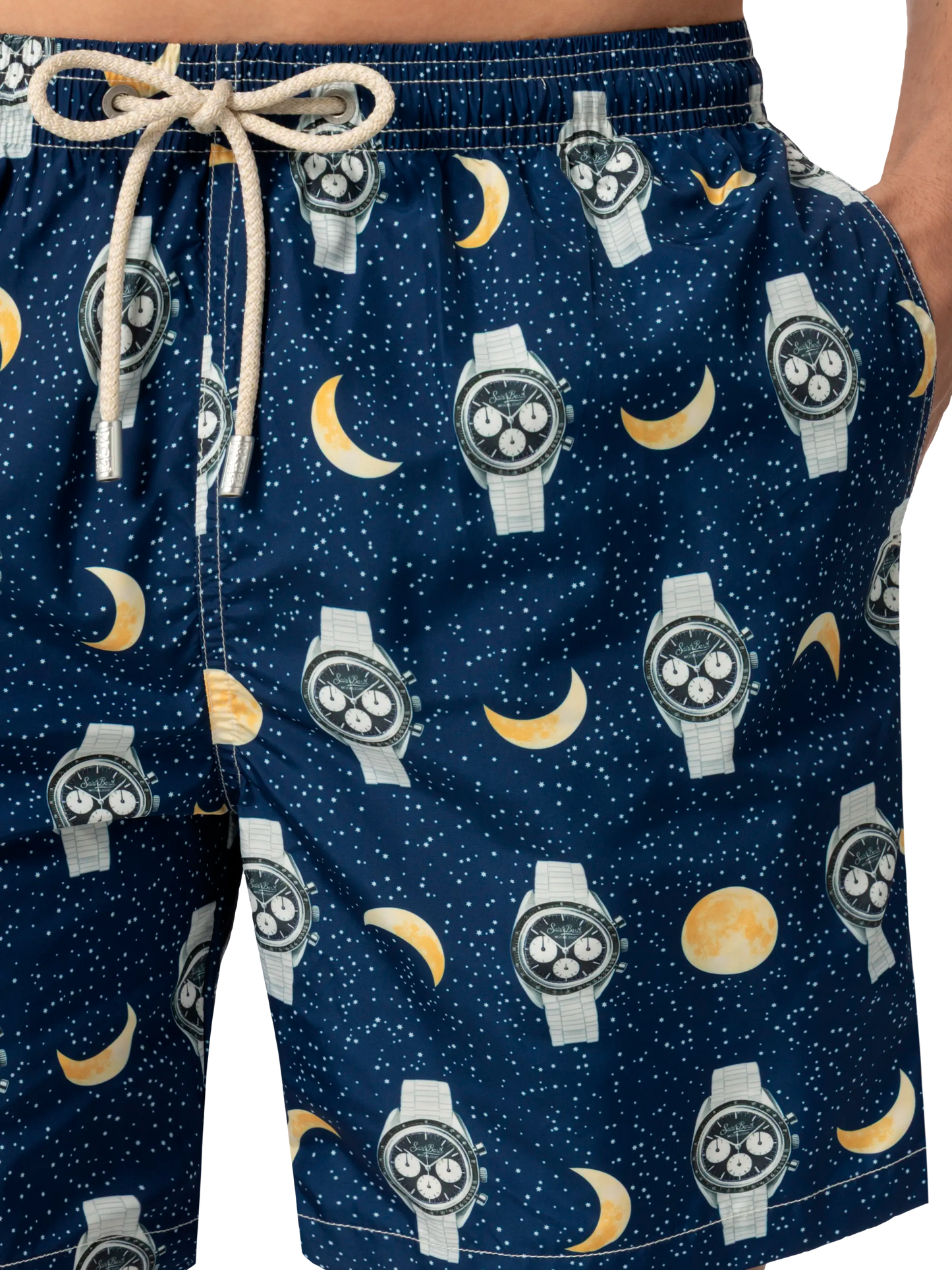 Lightweight fabric swim-shorts Lighting with watches and moon print - MC2 Saint Barth