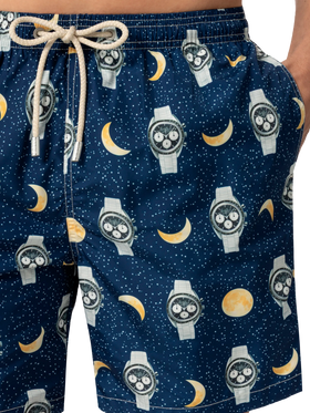 Lightweight fabric swim-shorts Lighting with watches and moon print - MC2 Saint Barth