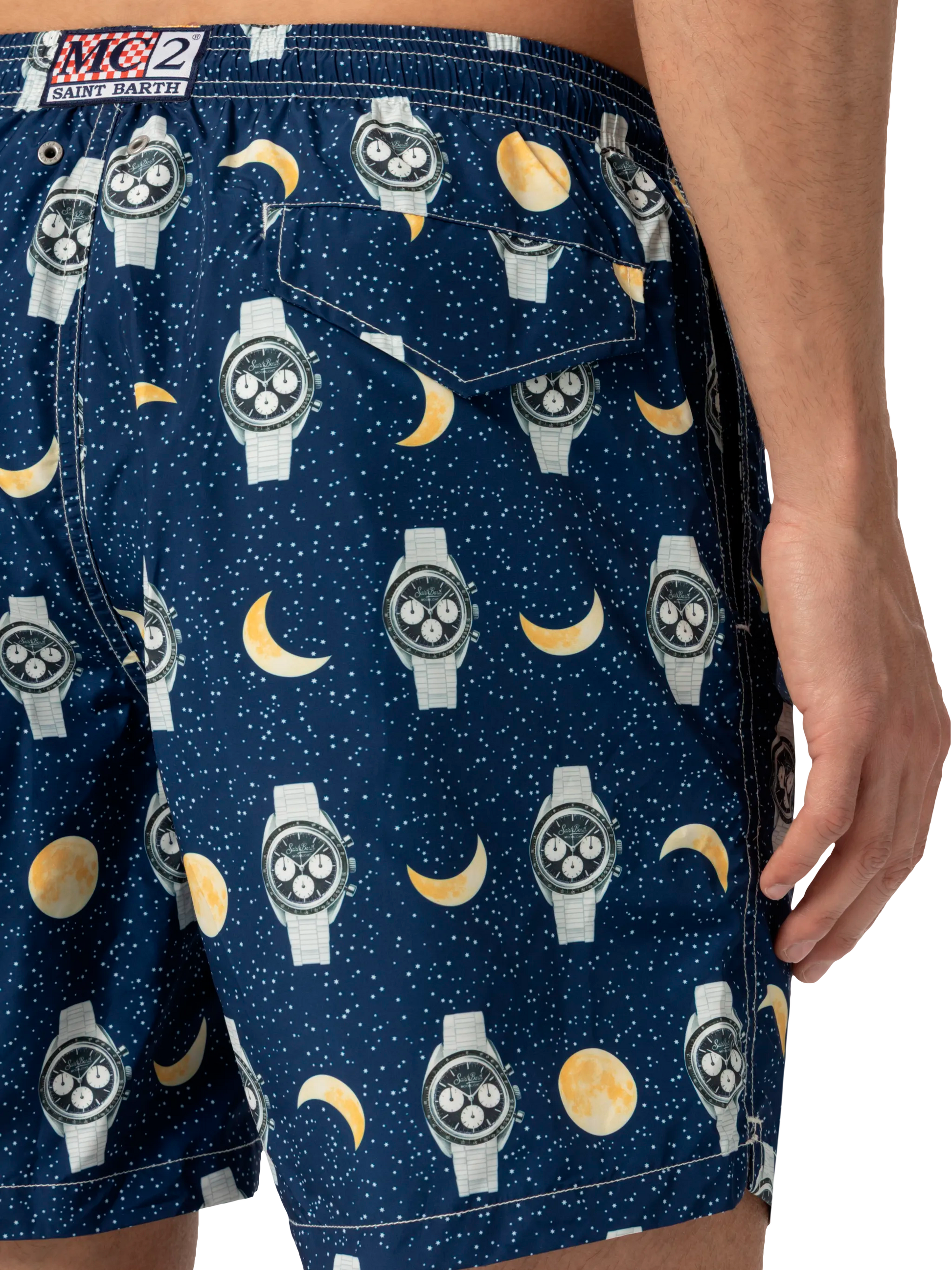 Lightweight fabric swim-shorts Lighting with watches and moon print - MC2 Saint Barth