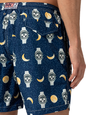 Lightweight fabric swim-shorts Lighting with watches and moon print - MC2 Saint Barth