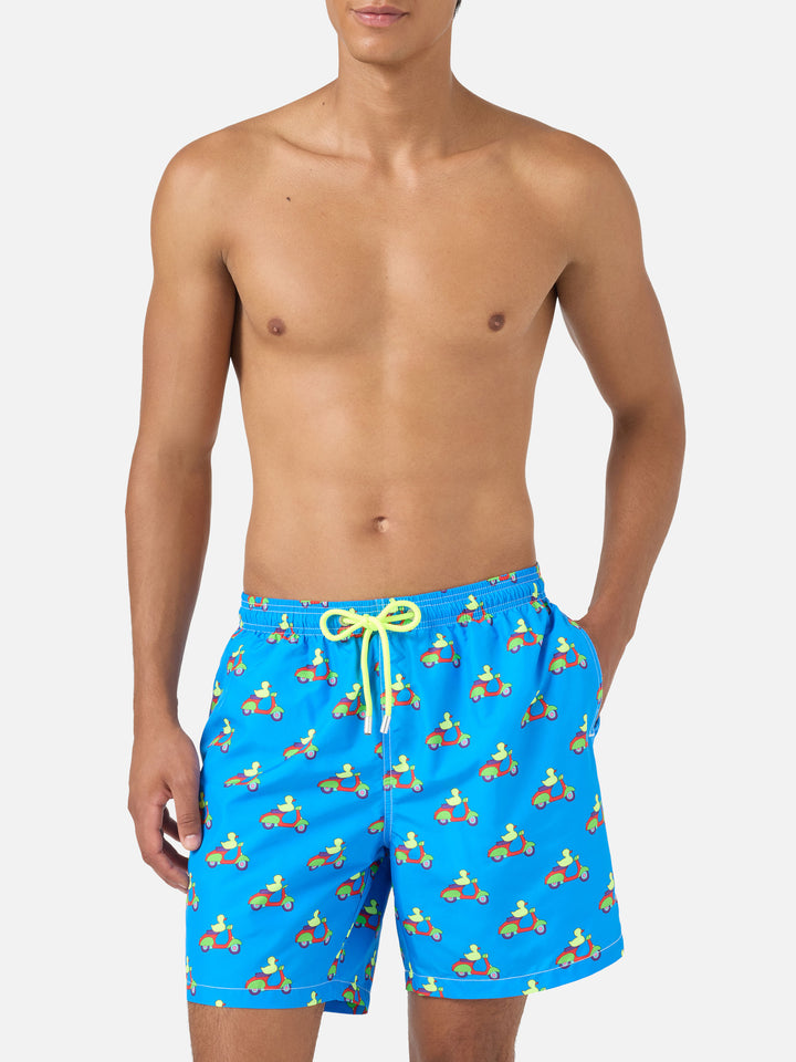 Shorts mare blu con stampa paperelle su scooter | Special Edition