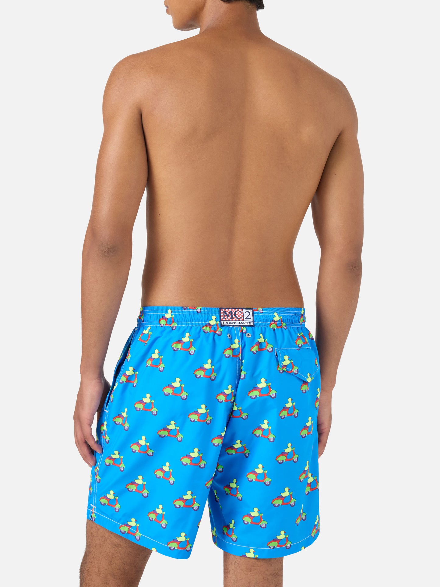 Short de bain bleu avec imprimé canards sur scooters | Special Edition 