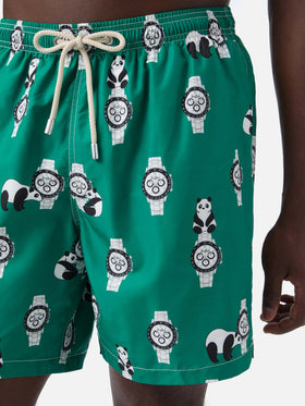 Bañador Green Lighting con estampado integral de pandas y relojes 