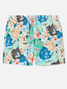 Bañador de natación multicolor con estampado integral de cócteles 