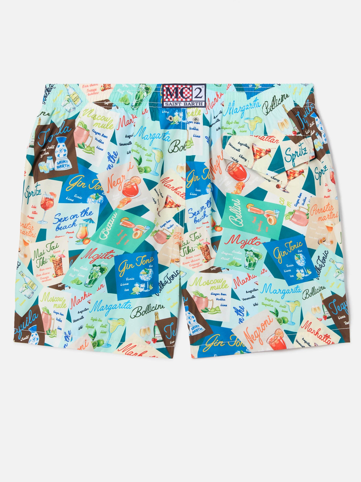 Bañador de natación multicolor con estampado integral de cócteles 