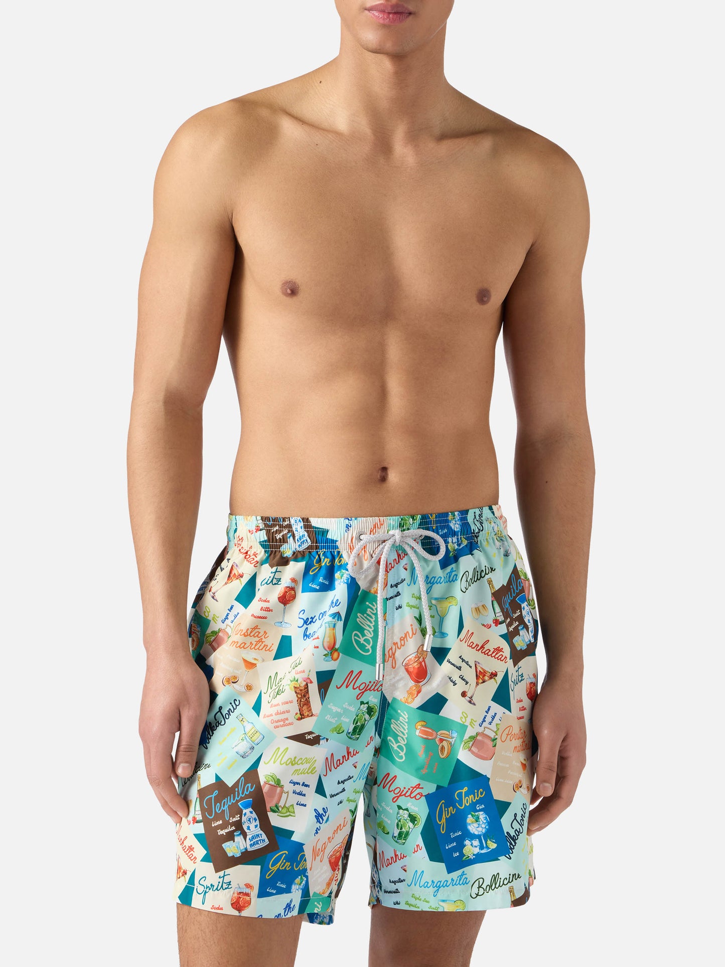 Bañador de natación multicolor con estampado integral de cócteles 