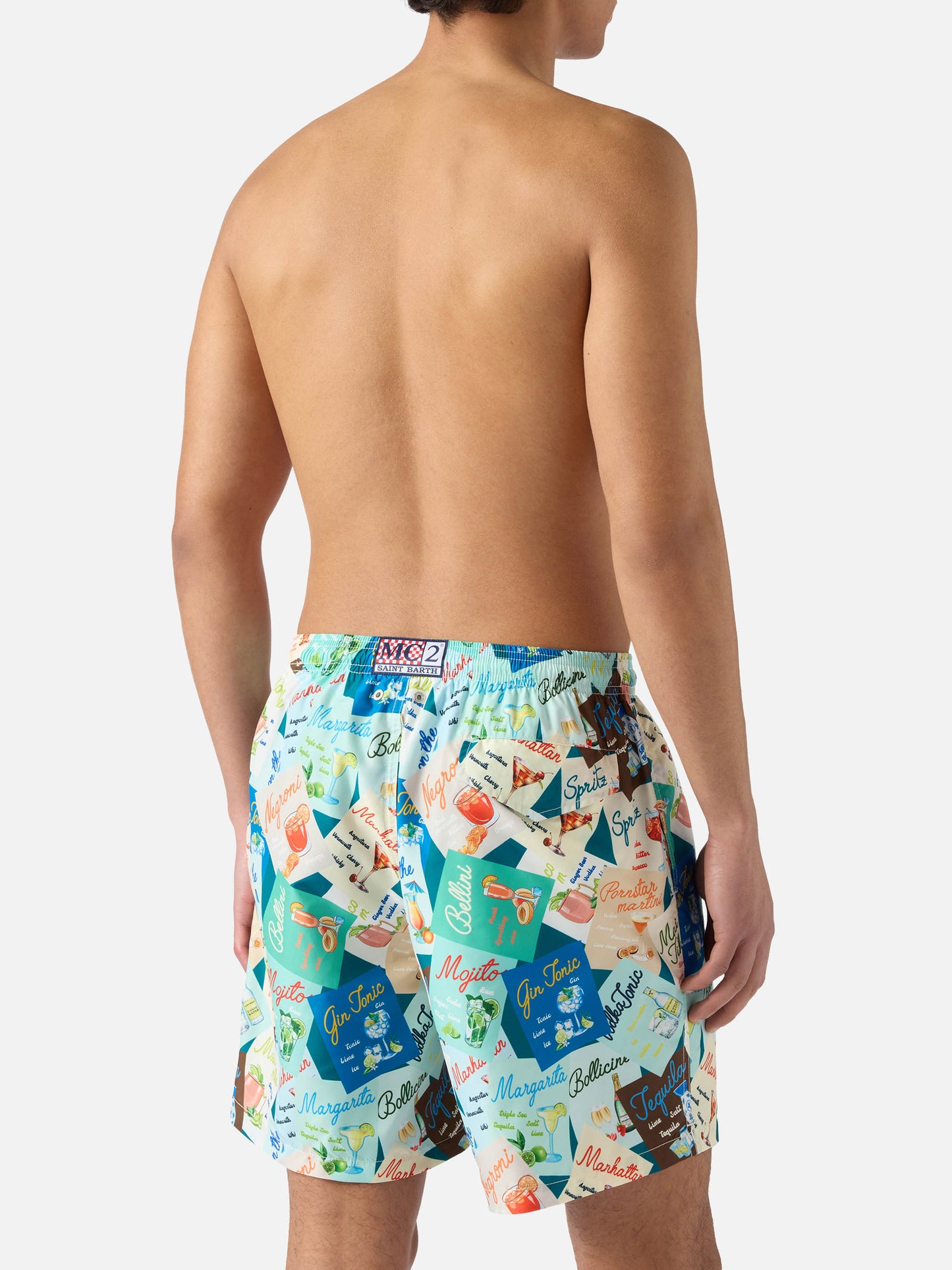 Bañador de natación multicolor con estampado integral de cócteles 