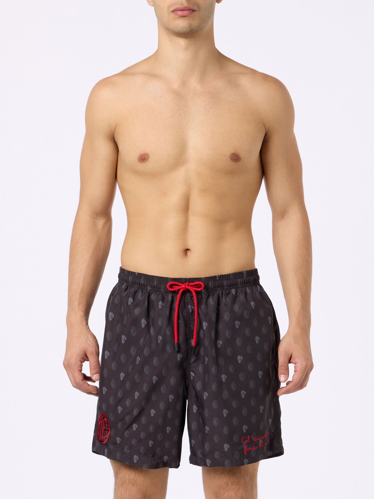 Man lightweight fabric swim shorts with Milan logo print and patch | AC MILAN SPECIAL EDITION - MC2 Saint Barth