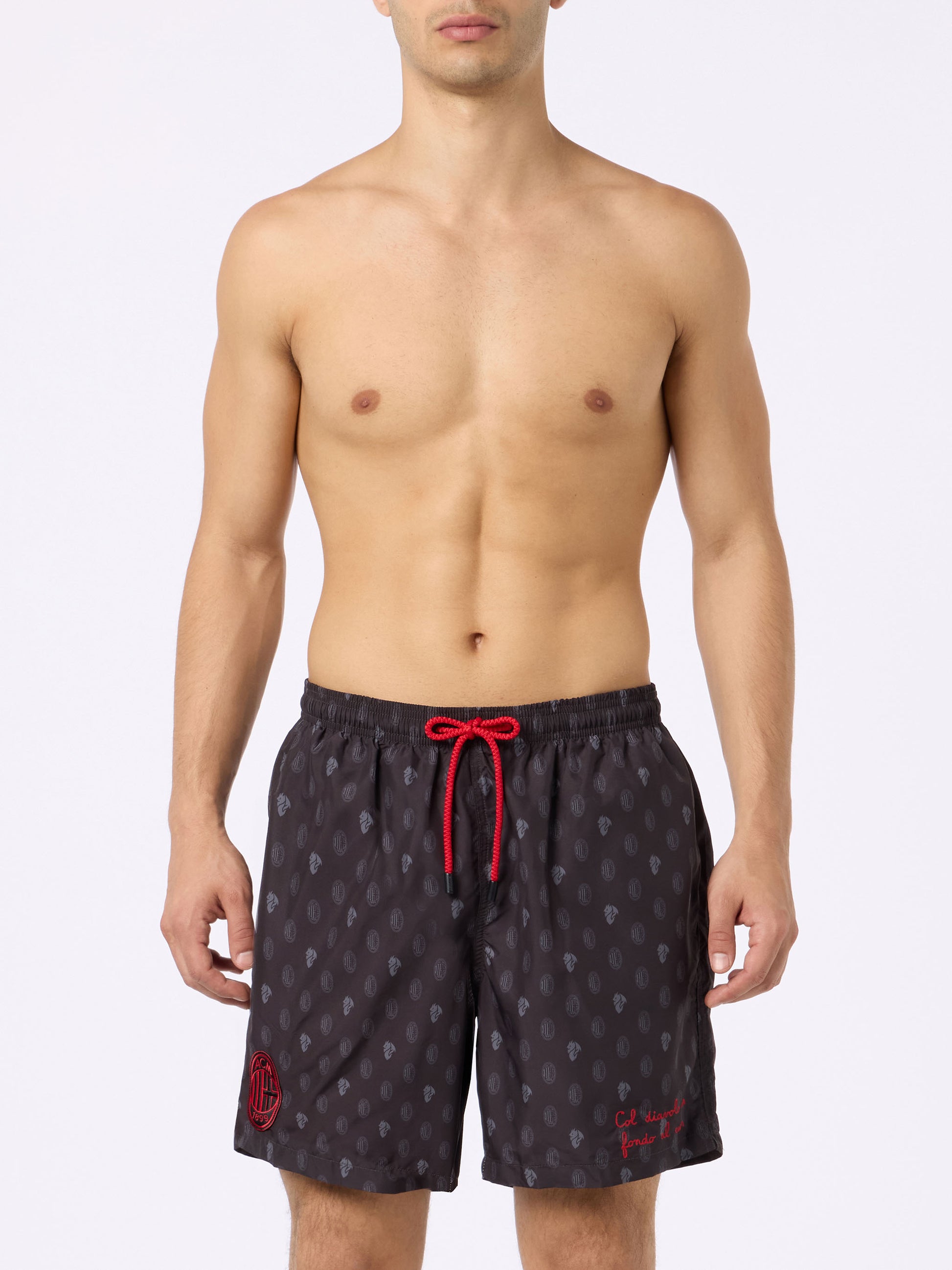 Man lightweight fabric swim shorts with Milan logo print and patch | AC MILAN SPECIAL EDITION - MC2 Saint Barth