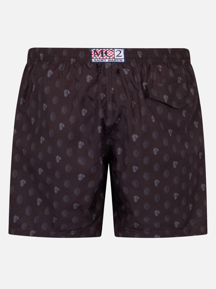 Man lightweight fabric swim shorts with Milan logo print and patch | AC MILAN SPECIAL EDITION