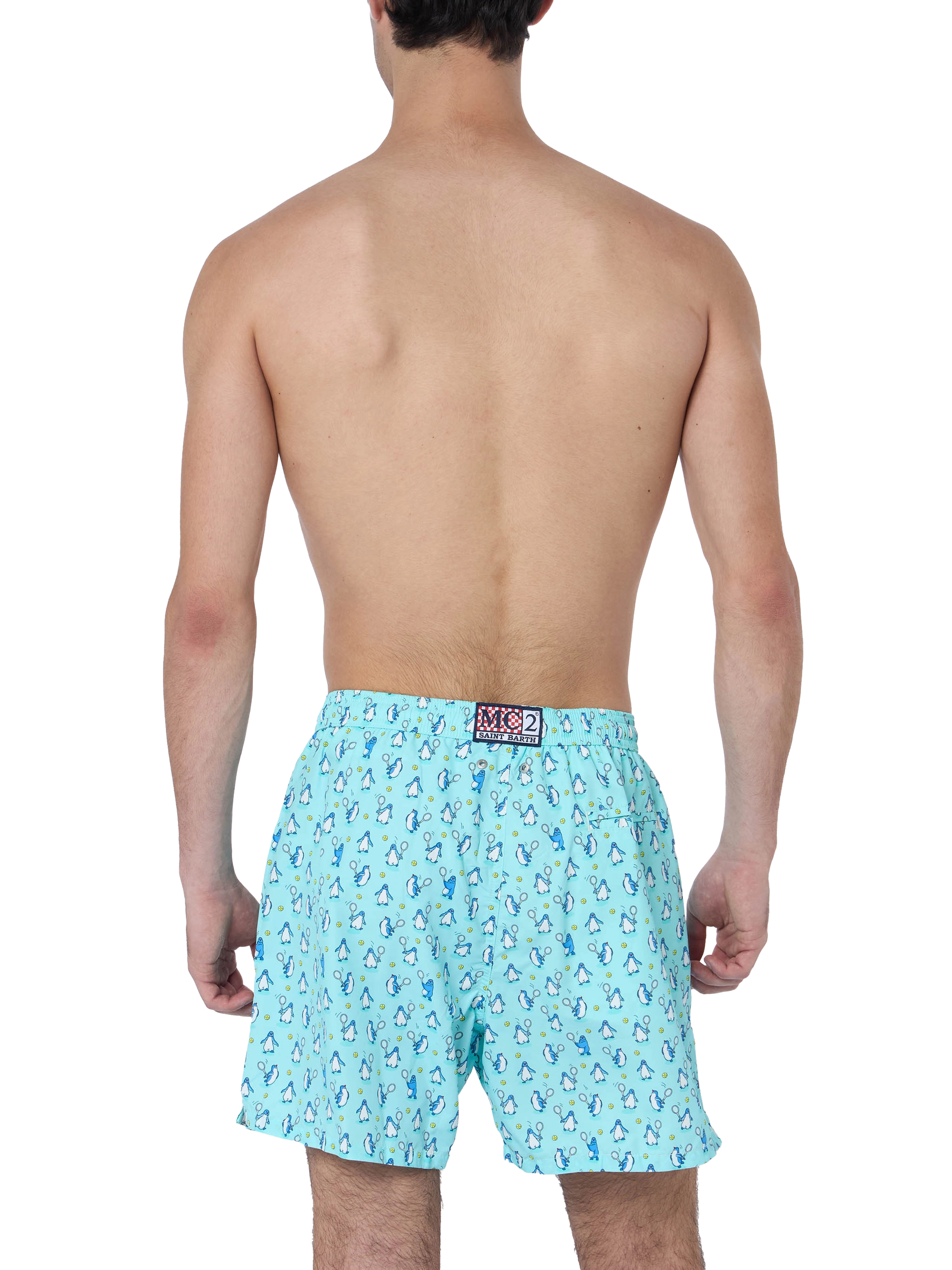 Man lightweight fabric swim-shorts Lighting Micro Fantasy with penguins print - MC2 Saint Barth