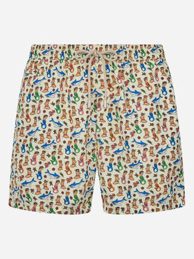 Man lightweight fabric swim-shorts Lighting Micro Fantasy with mermaid print - MC2 Saint Barth
