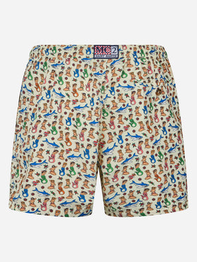 Man lightweight fabric swim-shorts Lighting Micro Fantasy with mermaid print - MC2 Saint Barth