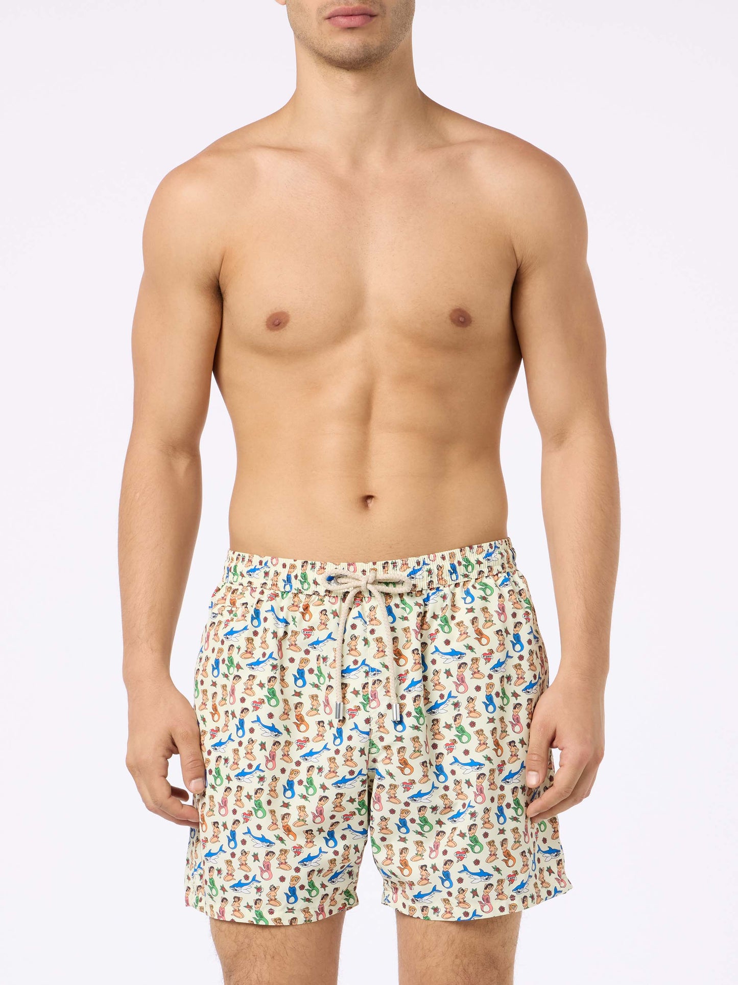 Man lightweight fabric swim-shorts Lighting Micro Fantasy with mermaid print - MC2 Saint Barth