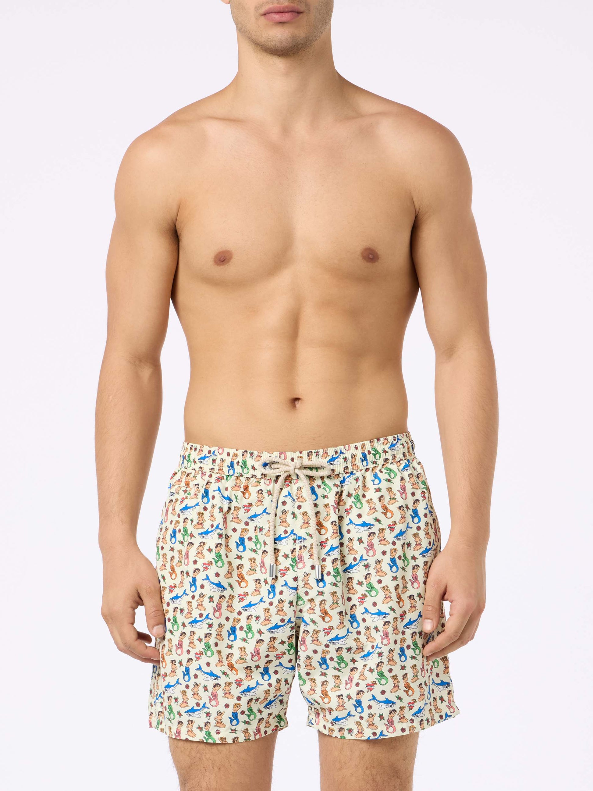 Man lightweight fabric swim-shorts Lighting Micro Fantasy with mermaid print - MC2 Saint Barth