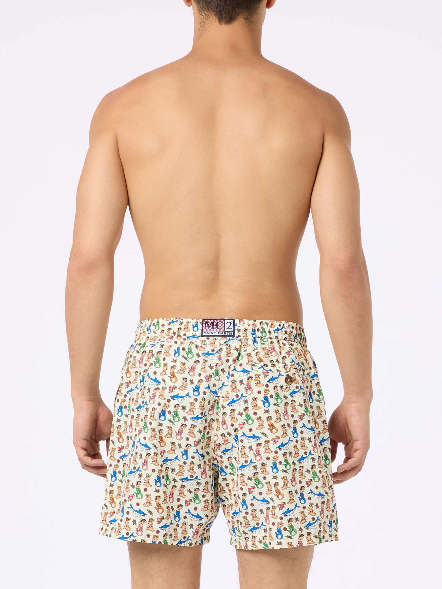 Man lightweight fabric swim-shorts Lighting Micro Fantasy with mermaid print - MC2 Saint Barth