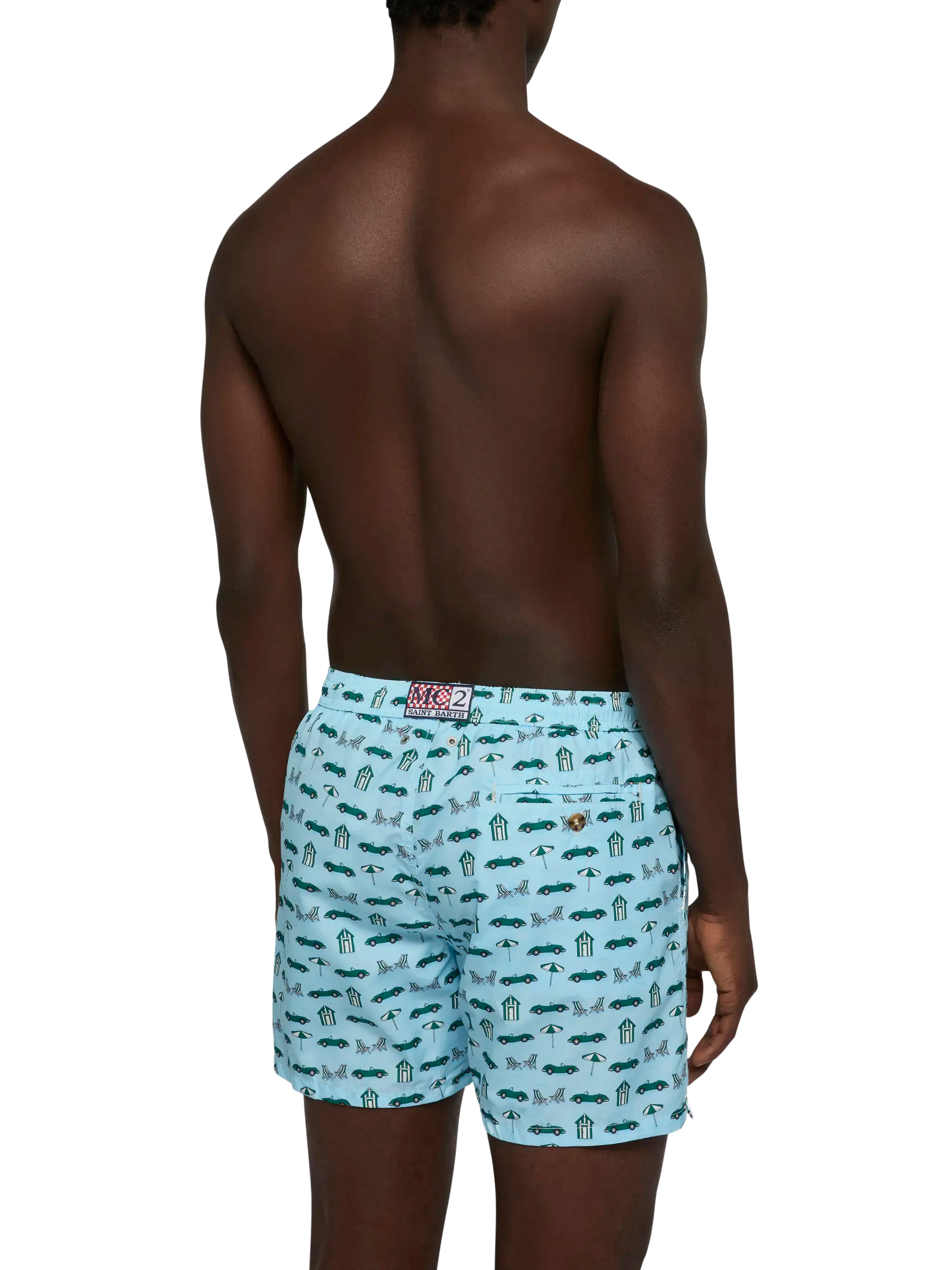 Lightweight fabric swim shorts Lighting with cars and beach cabana print - MC2 Saint Barth