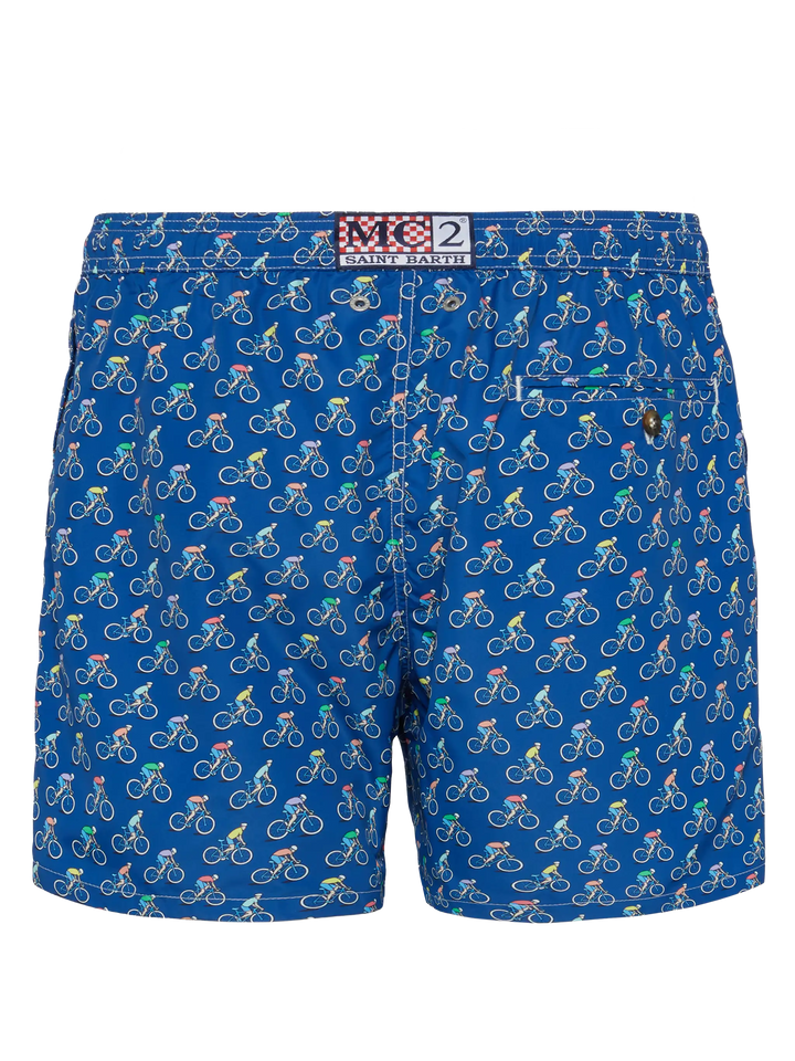 Lightweight fabric swim shorts Lighting with bikers  print