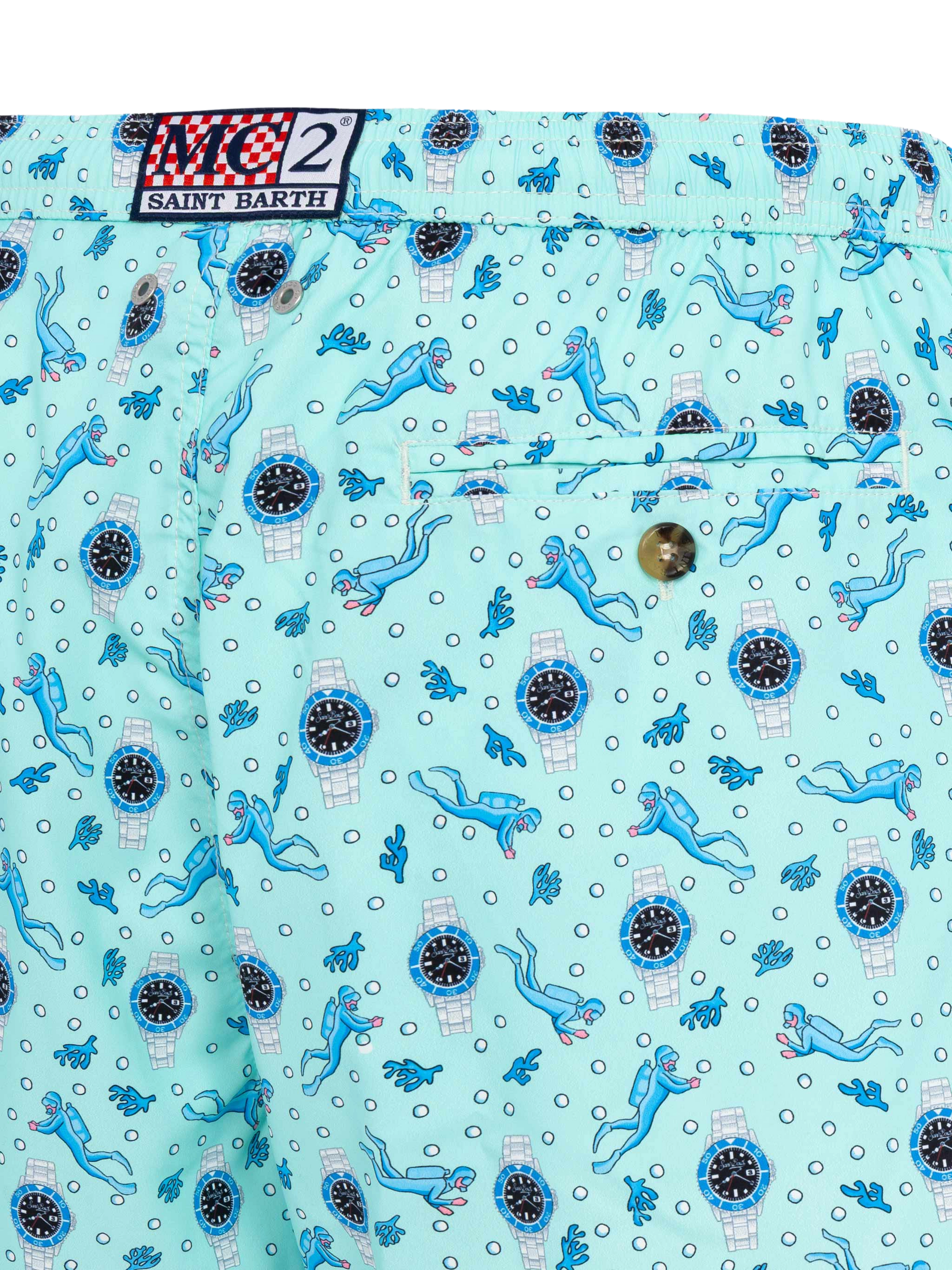 Lightweight fabric swim shorts Lighting with watch print - MC2 Saint Barth