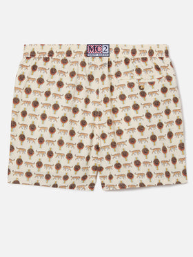 Beige Lighting Micro swim shorts with wild watch print