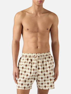 Beige Lighting Micro swim shorts with wild watch print