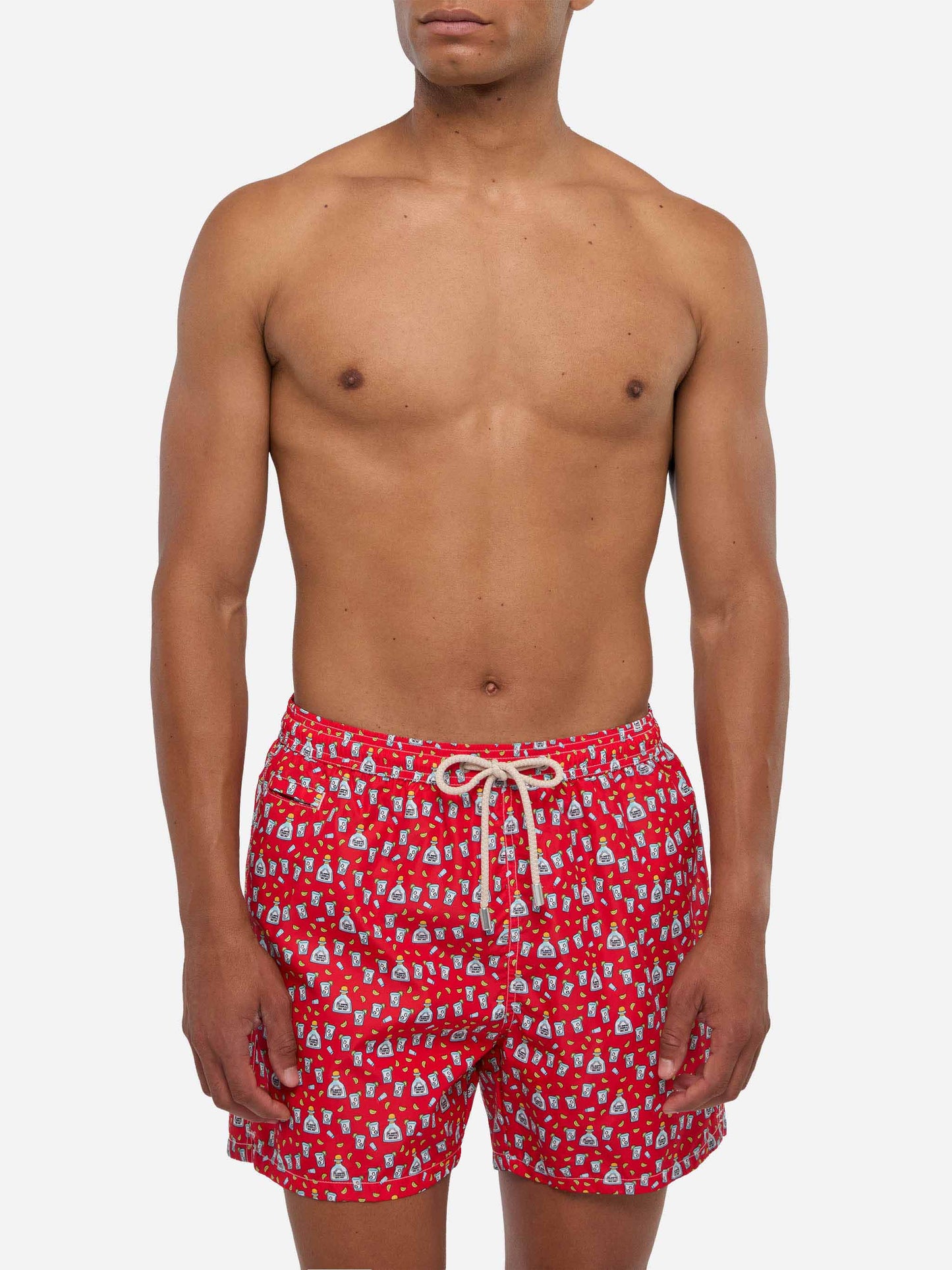 Man light fabric swim shorts with Tequila print