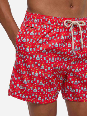 Man light fabric swim shorts with Tequila print
