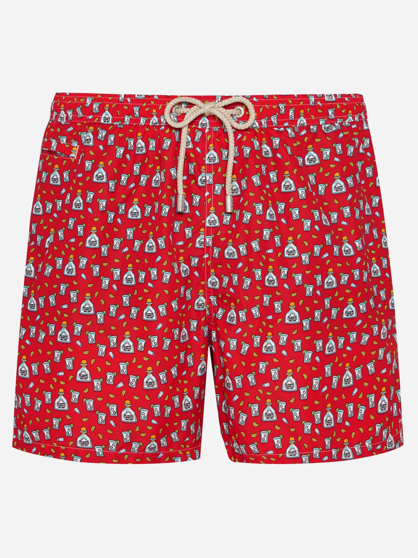 Man light fabric swim shorts with Tequila print