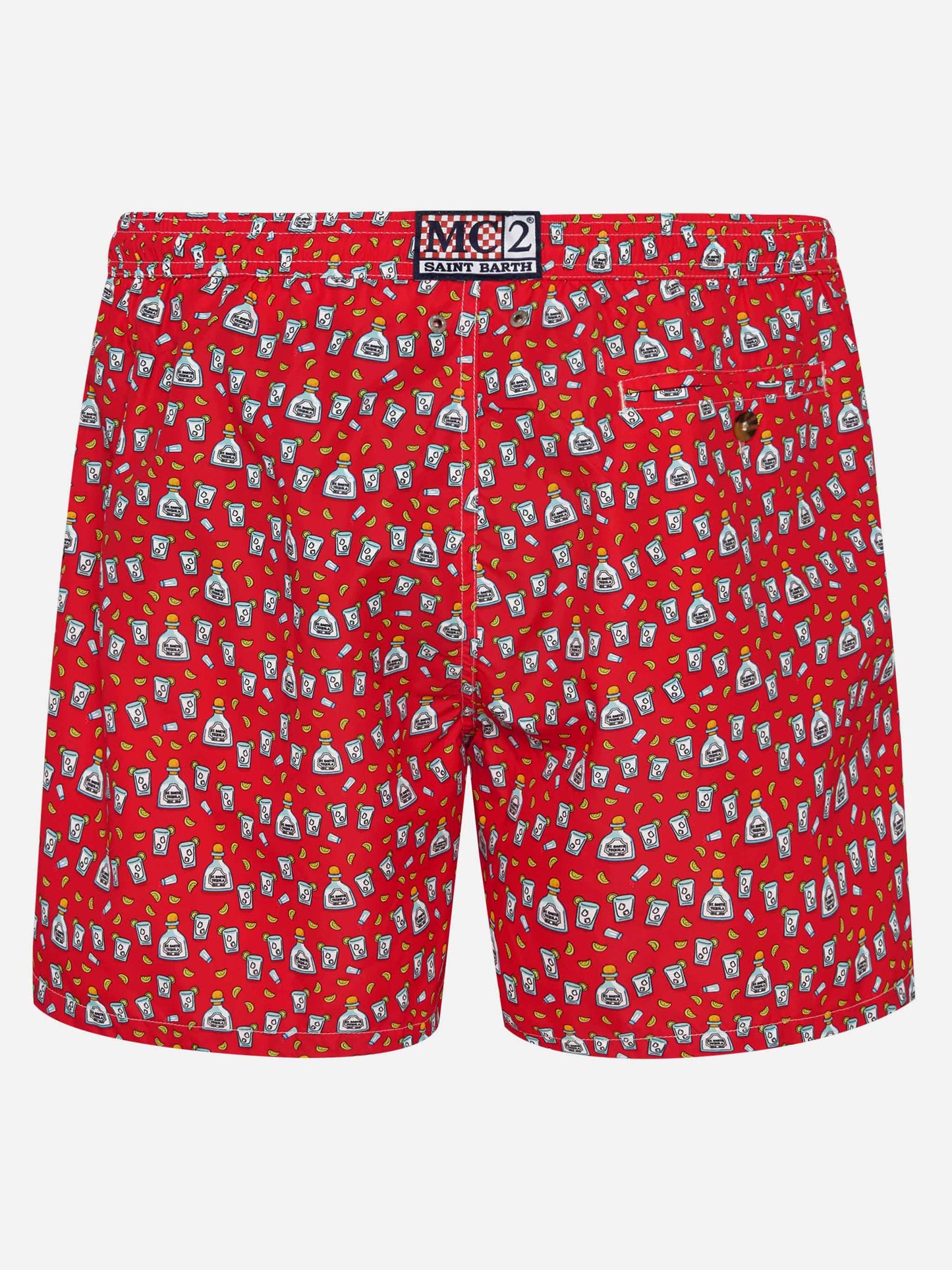 Man light fabric swim shorts with Tequila print