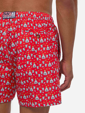 Man light fabric swim shorts with Tequila print