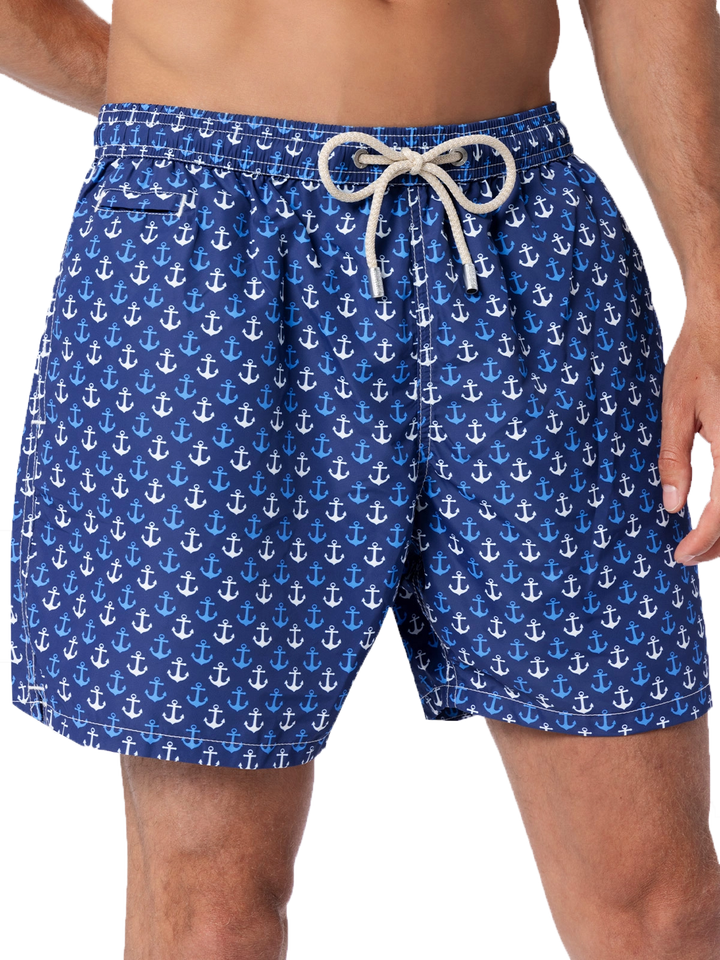 Man lightweight fabric swim-shorts Lighting Micro Fantasy with anchor print - MC2 Saint Barth