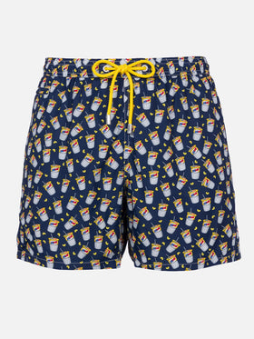 Navy blue Lighting Micro swim shorts with Estathè print | ESTATHE' SPECIAL EDITION