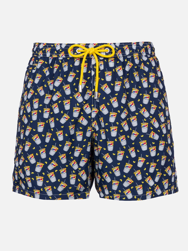 Navy blue Lighting Micro swim shorts with Estathè print | ESTATHE' SPECIAL EDITION